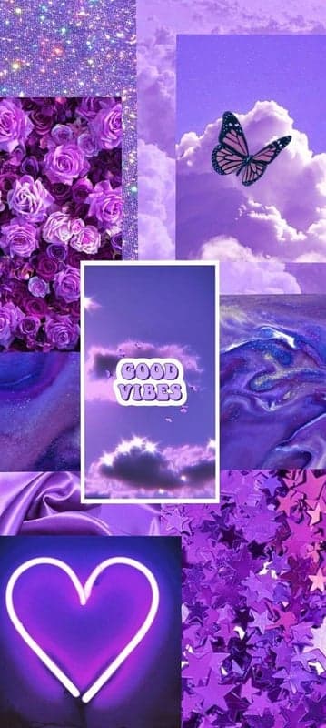 Purple Aesthetic Collage with Butterfly and Neon Heart
