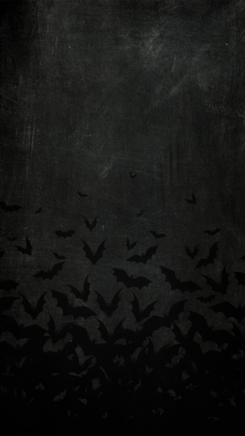 Black bats in a dense swarm fly across a dark, textured background with a weathered, vintage grunge aesthetic.