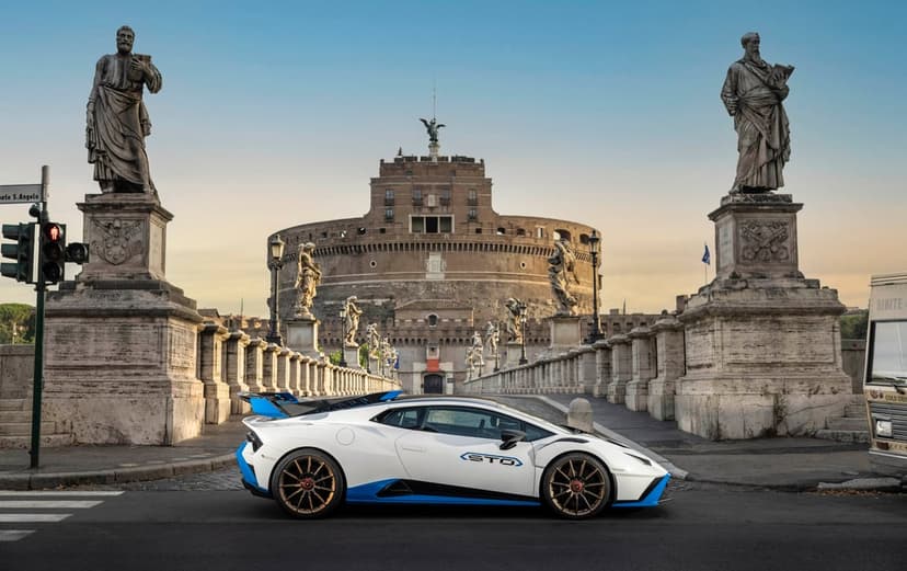 White Lamborghini Huracán STO in Rome Landscape Wallpaper