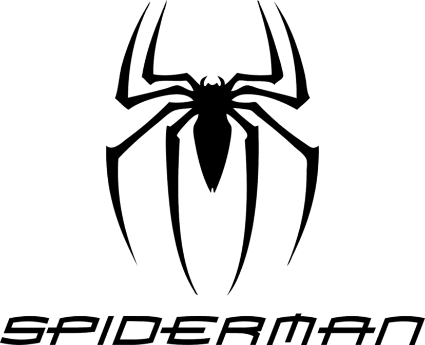 Spider-Man arachnid emblem featuring a perfectly symmetrical black vector silhouette with sharp geometric legs.