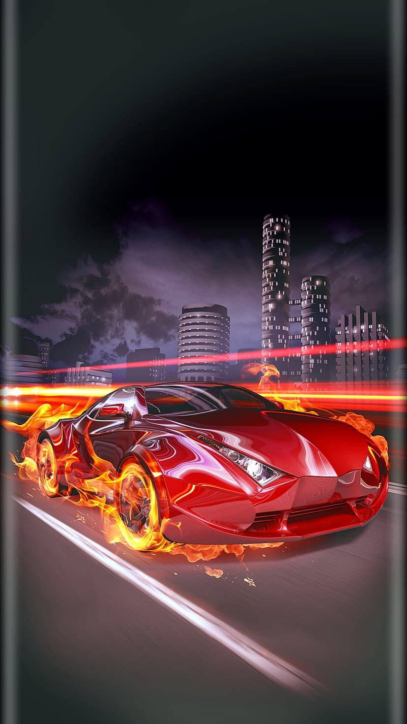 Fiery Sports Car Speeding Through Urban Night Mobile