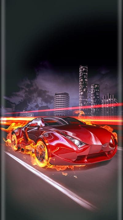 Fiery Sports Car Speeding Through Urban Night Mobile