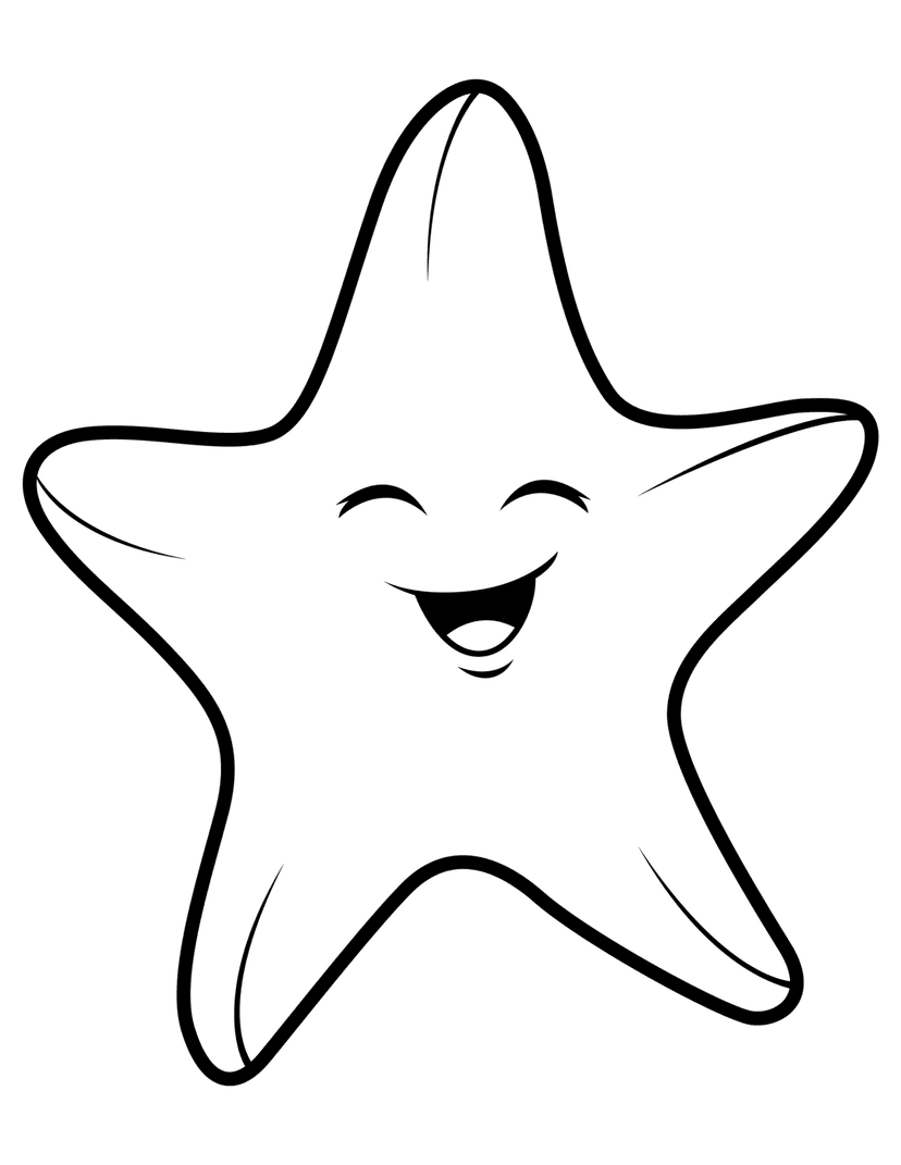 Starfish line art illustration featuring five points and bold black outlines against a white background.