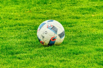 Soccer ball on lush green grass field
