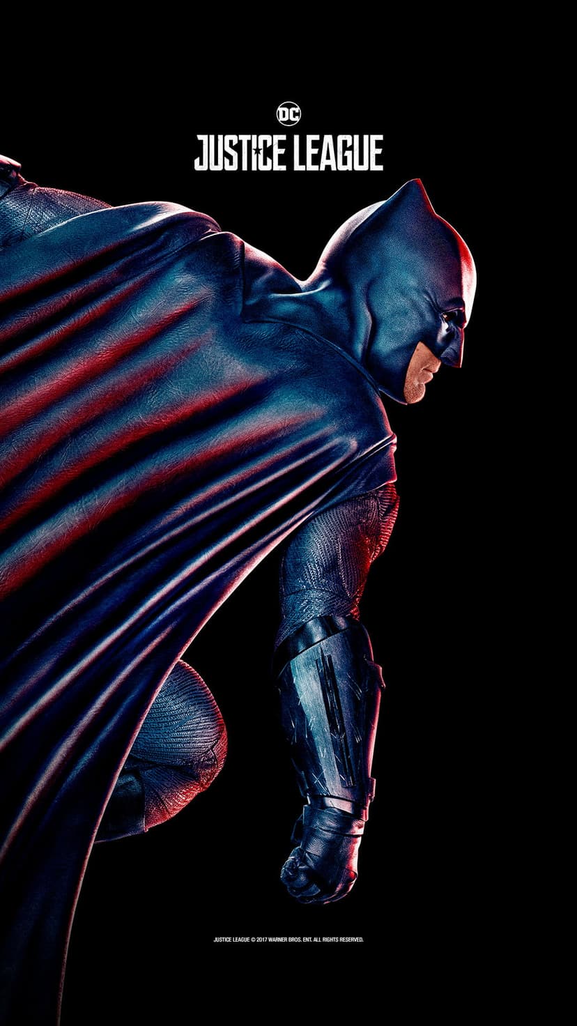 Batman in tactical carbon-fiber armor stands in a powerful pose against a dark background with dramatic lighting.