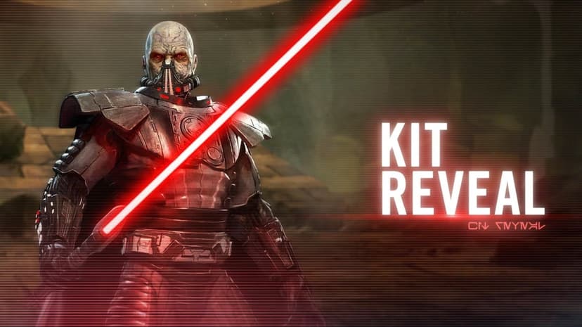Darth Malak Sith Lord in heavy armor holding a glowing red lightsaber against a dark temple background.