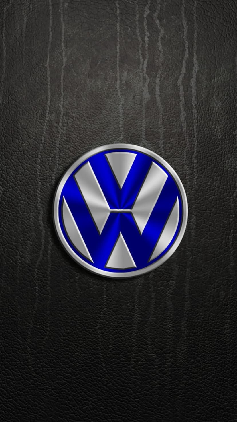 Volkswagen logo in metallic blue and silver chrome centered on a dark, grainy textured background for mobile.