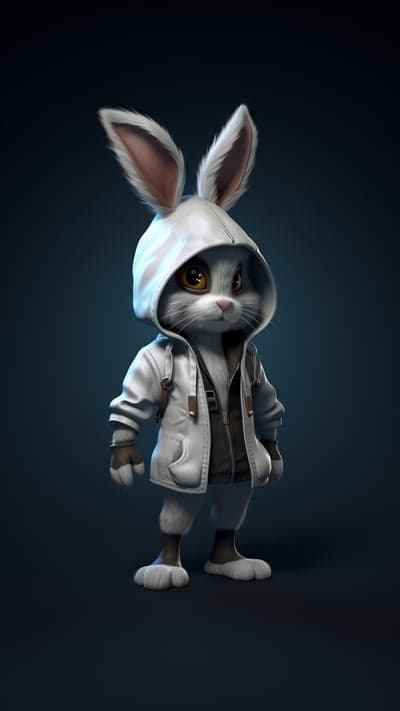 Cool Bunny Character in Hoodie with Big Eyes