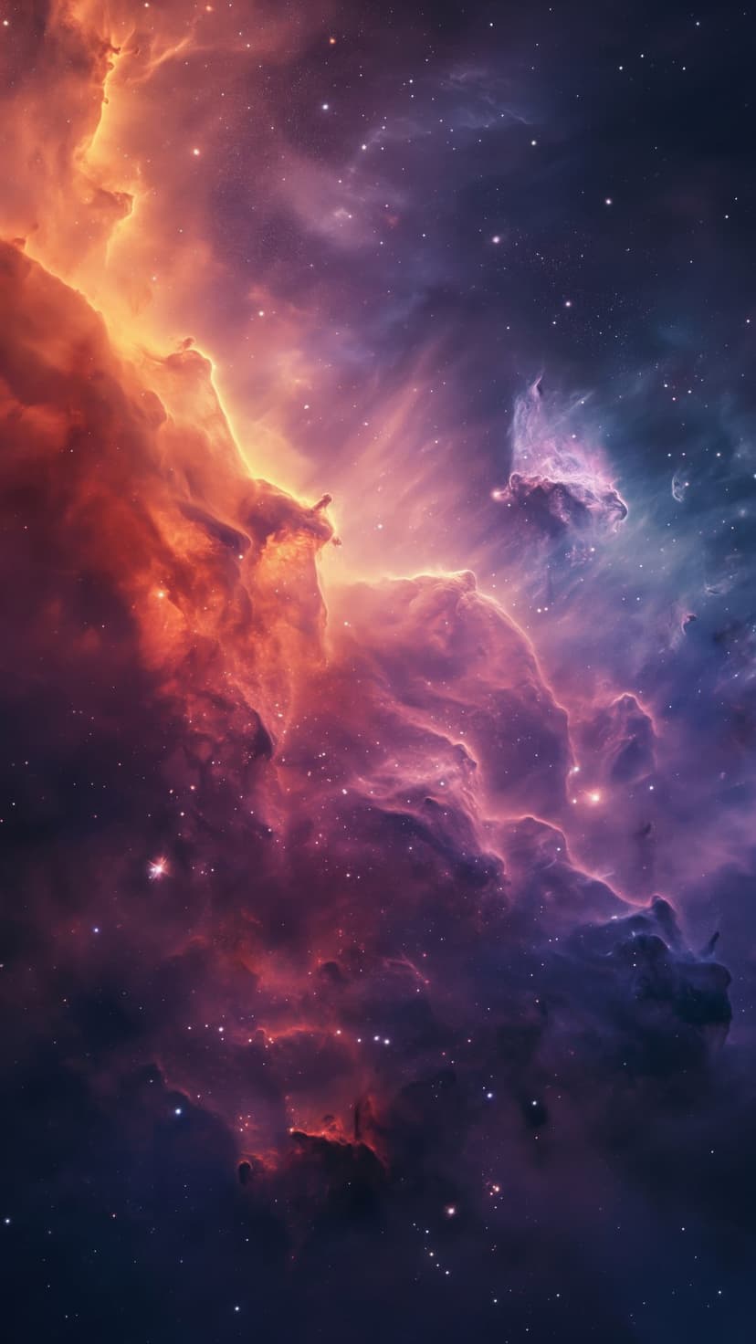 Glowing orange and purple nebula clouds surrounded by a dense field of bright white stars in deep space.