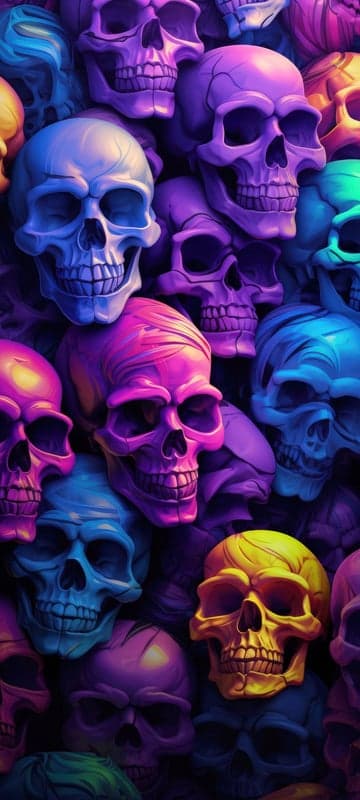 Vibrant Neon Skulls Collage - Dark Aesthetic
