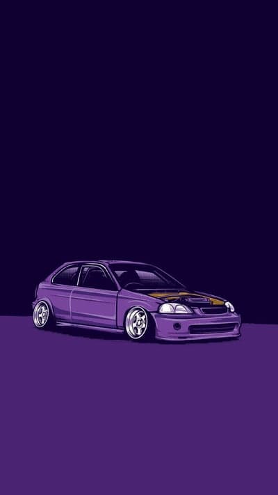Purple Honda Civic EK slammed, anime style illustration