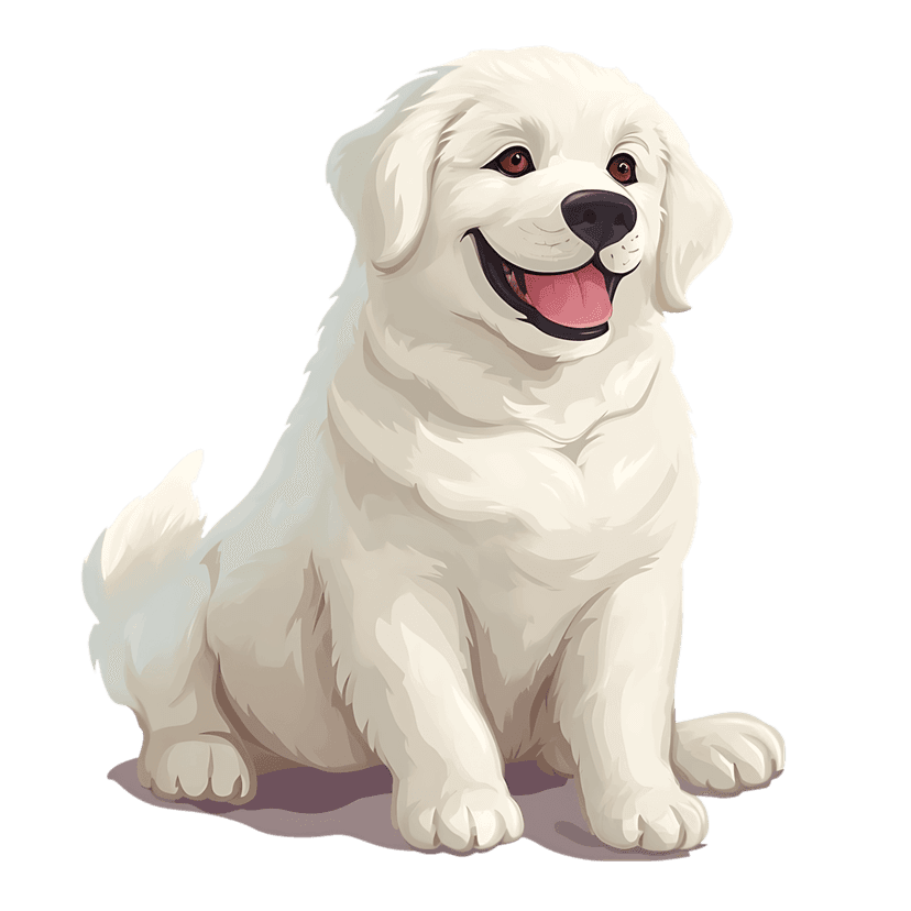 White Golden Retriever puppy sitting with a happy expression, showing fluffy fur and warm brown eyes.
