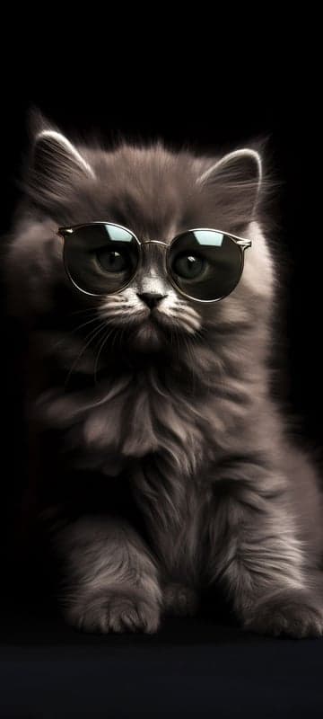 Cool Fluffy Gray Kitten Wearing Sunglasses
