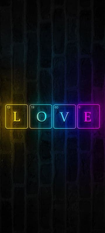 Love Periodic Table Elements Neon Lights Brick Wall Art