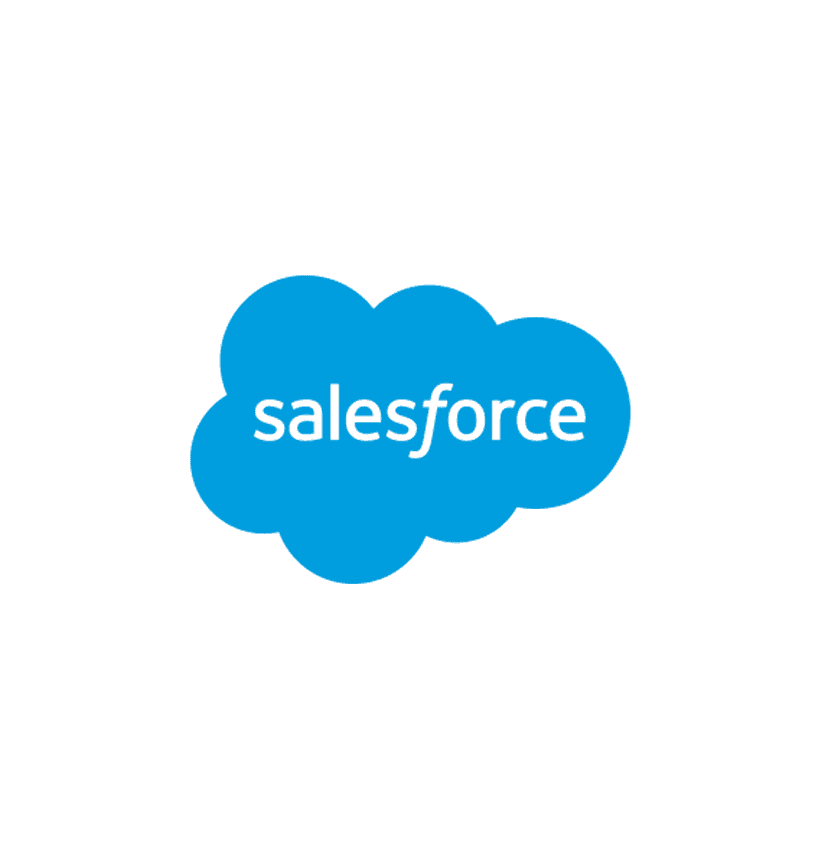 Salesforce cloud logo depicts a white stylized wordmark inside a blue rounded cloud shape over transparency.