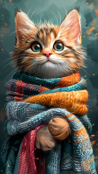 Adorable kitten wrapped in cozy knitted scarf