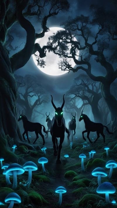 Midnight Moonlit Forest Glow and Shadow Mobile Background