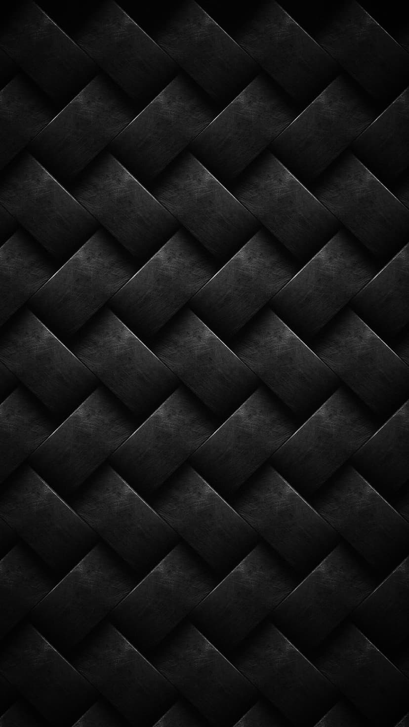Charcoal woven mesh texture with a brushed metal effect and interlocking vertical patterns in a dark color.