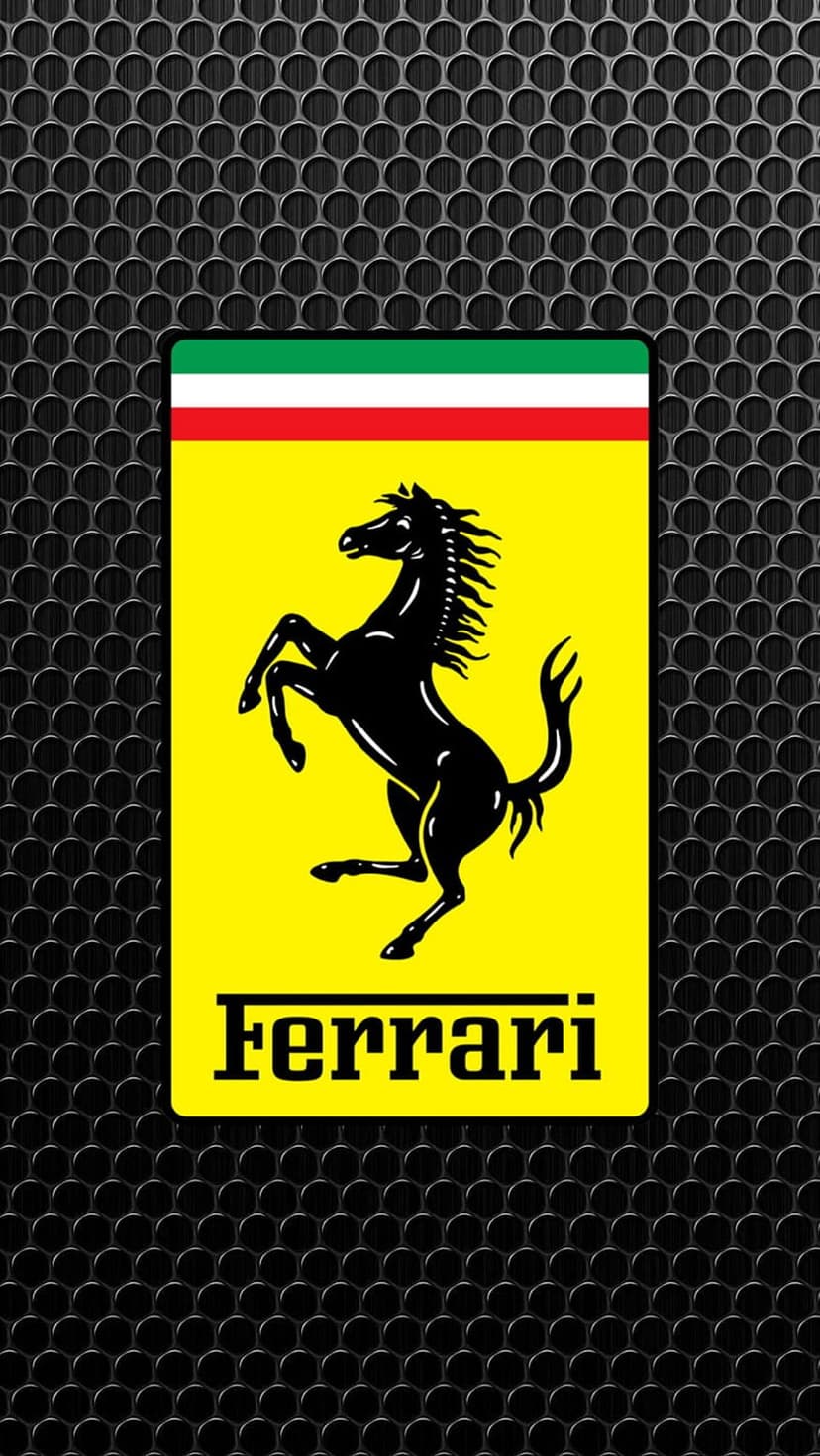 Ferrari prancing horse logo on a yellow shield and honeycomb background for a mobile phone wallpaper.