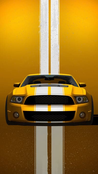 Yellow Ford Mustang with White Stripes Wallpaper