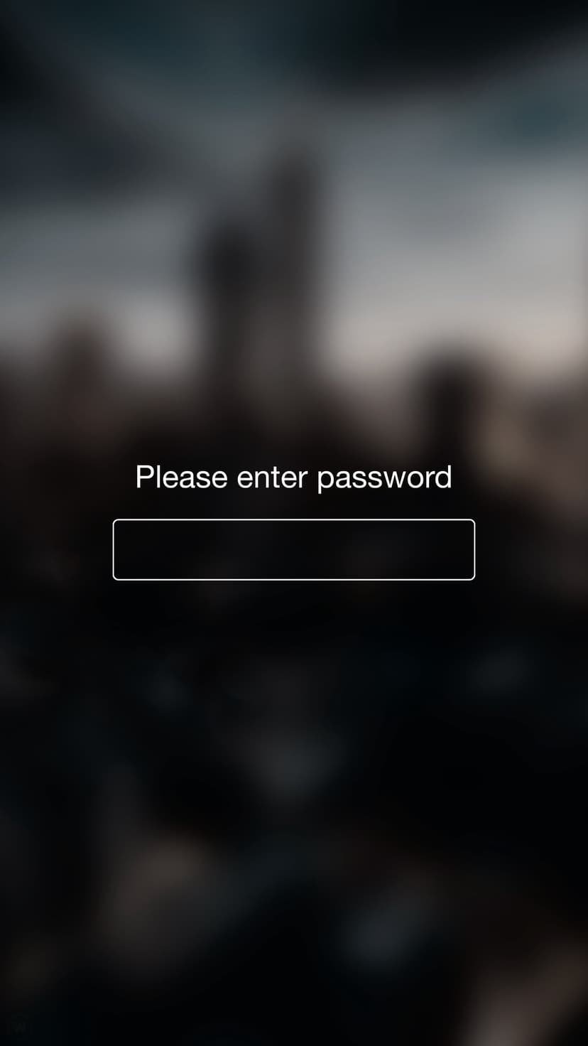 White password entry text and input field centered over a dark, out-of-focus city skyline at night.