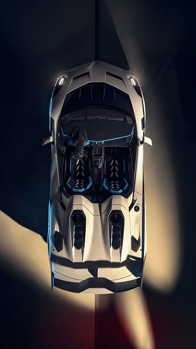 Top View of Futuristic White Lamborghini Interior