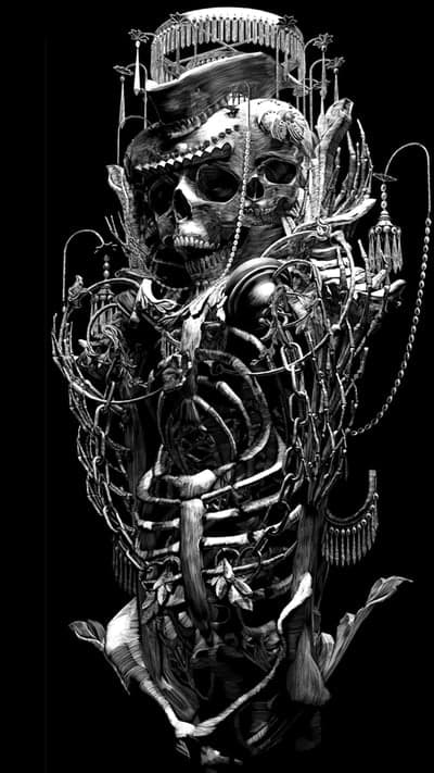 Ornate Gothic Skeleton and Bone Art Phone Background