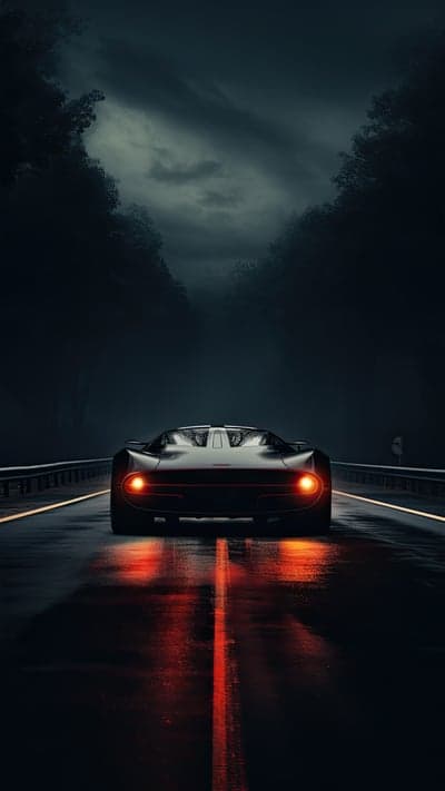 Midnight Stealth Supercar on Wet Asphalt Phone Wallpaper
