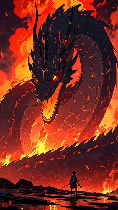 Giant Crimson Dragon vs Lone Knight Phone Screen Wallpaper