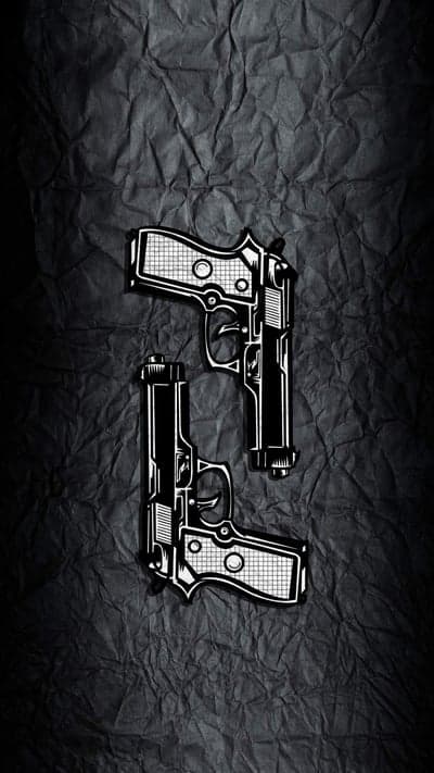 Two Black and White Handguns on Textured Dark Background