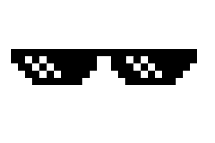Thug life sunglasses white text graphic tilted across dark rectangular lenses against a transparent background.