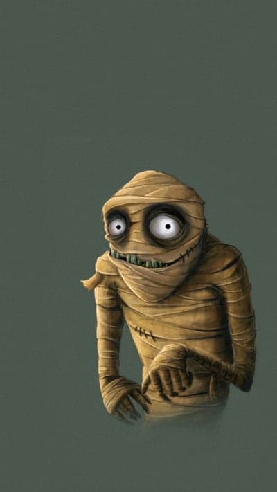 Spooky Grinning Mummy Character Phone Wallpaper Background