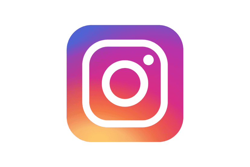 Magenta Instagram logo camera icon and text displayed in a flat vector style against a transparent background.