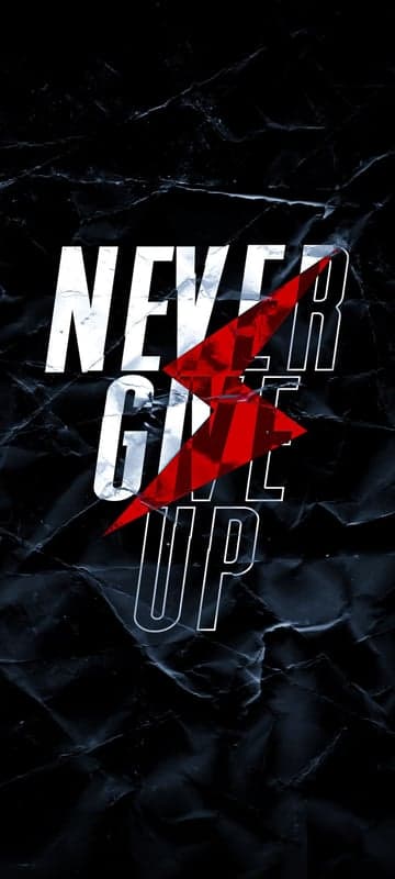 Never Give Up Motivational Quote with Red Lightning Bolt