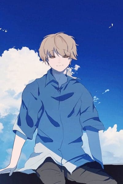 Peaceful Blue Sky Anime Boy Aesthetic Phone Background
