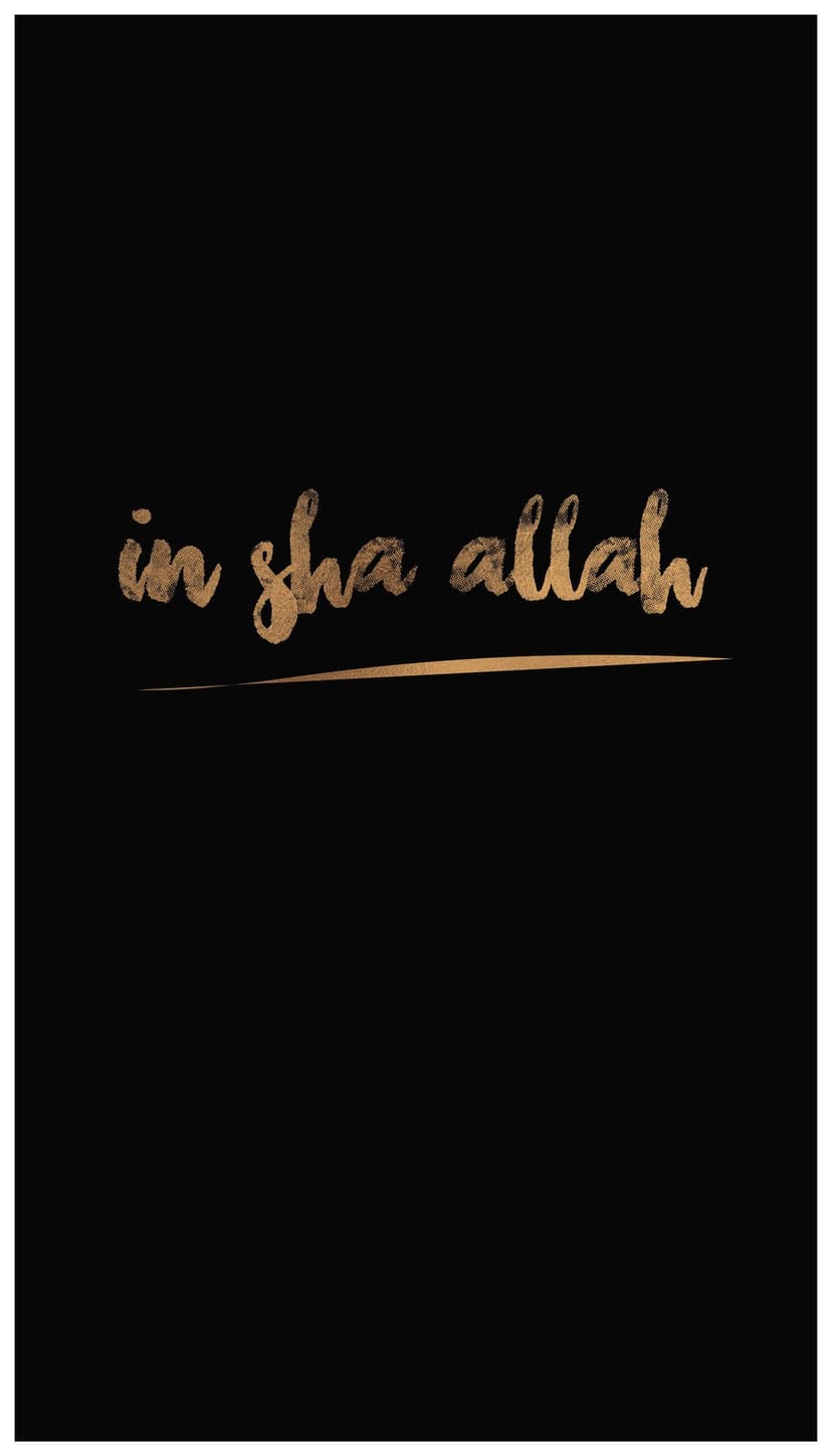 Insha Allah Arabic calligraphy in shimmering gold script centered on a minimalist matte black background.