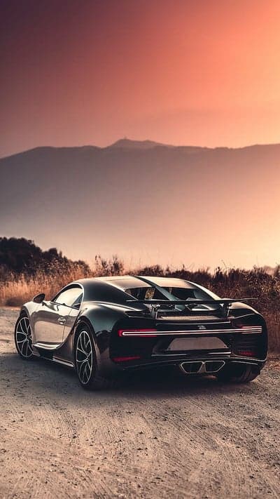 Sunset Bugatti Chiron Rear View Portrait Car Background