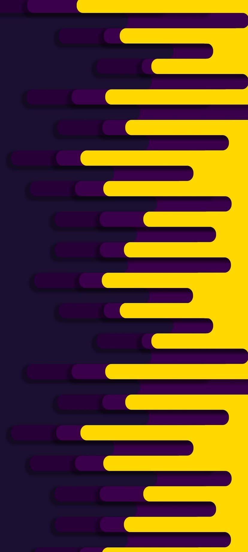 Yellow and purple horizontal bars with rounded ends stack vertically, featuring subtle 3D shadow effects.