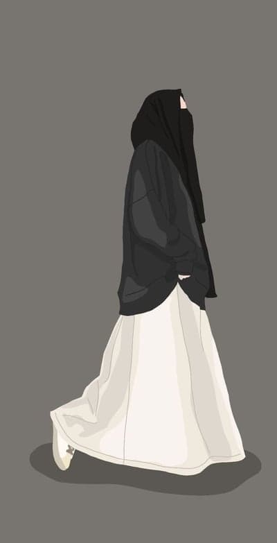 Illustration of a woman in a niqab and white skirt
