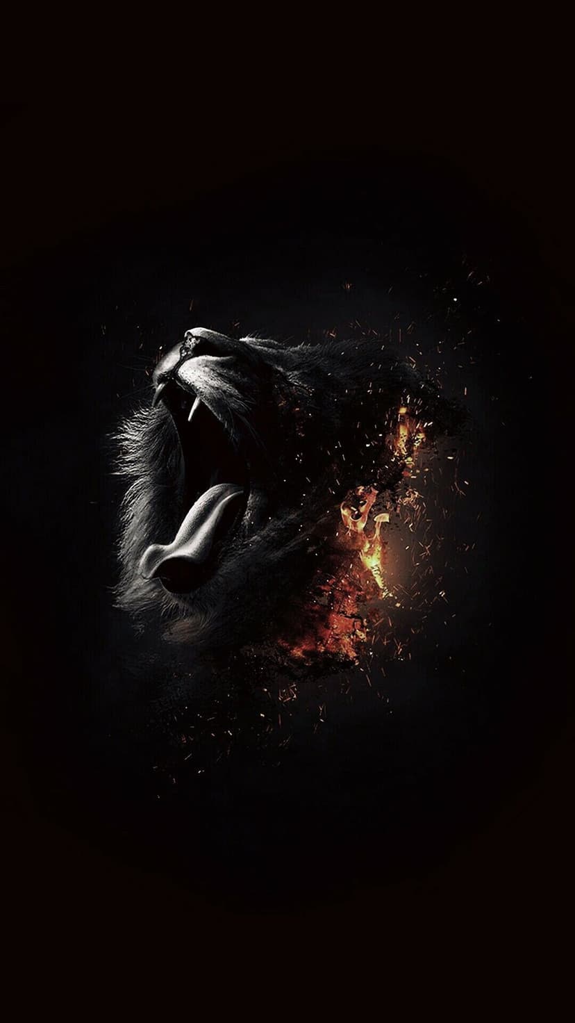 Lion roaring into fire and Joaquin Phoenix as the Joker dancing on stairs under a moonlit Gotham sky.