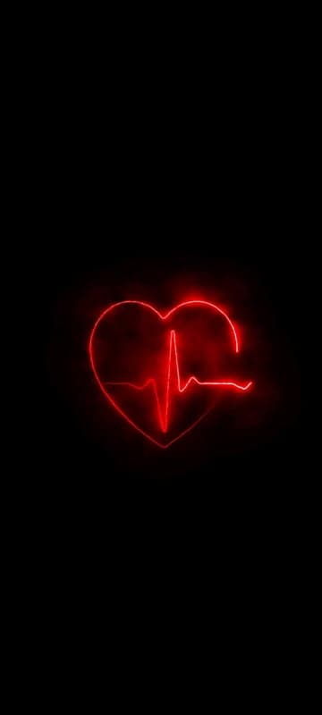 Red Neon Heartbeat Heart on Black Background