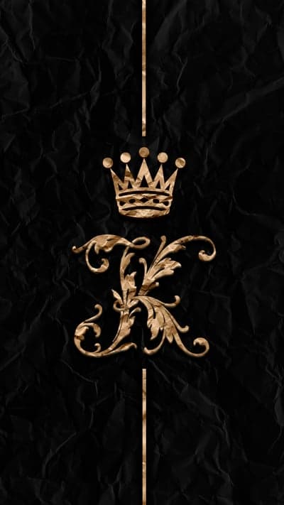 Elegant Gold Crown and Monogram 'K' on Black Paper