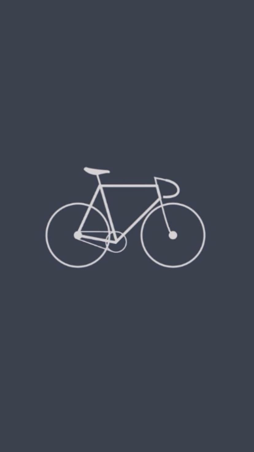 White bicycle outline with thin frames and circular wheels centered on a dark blue vertical background.