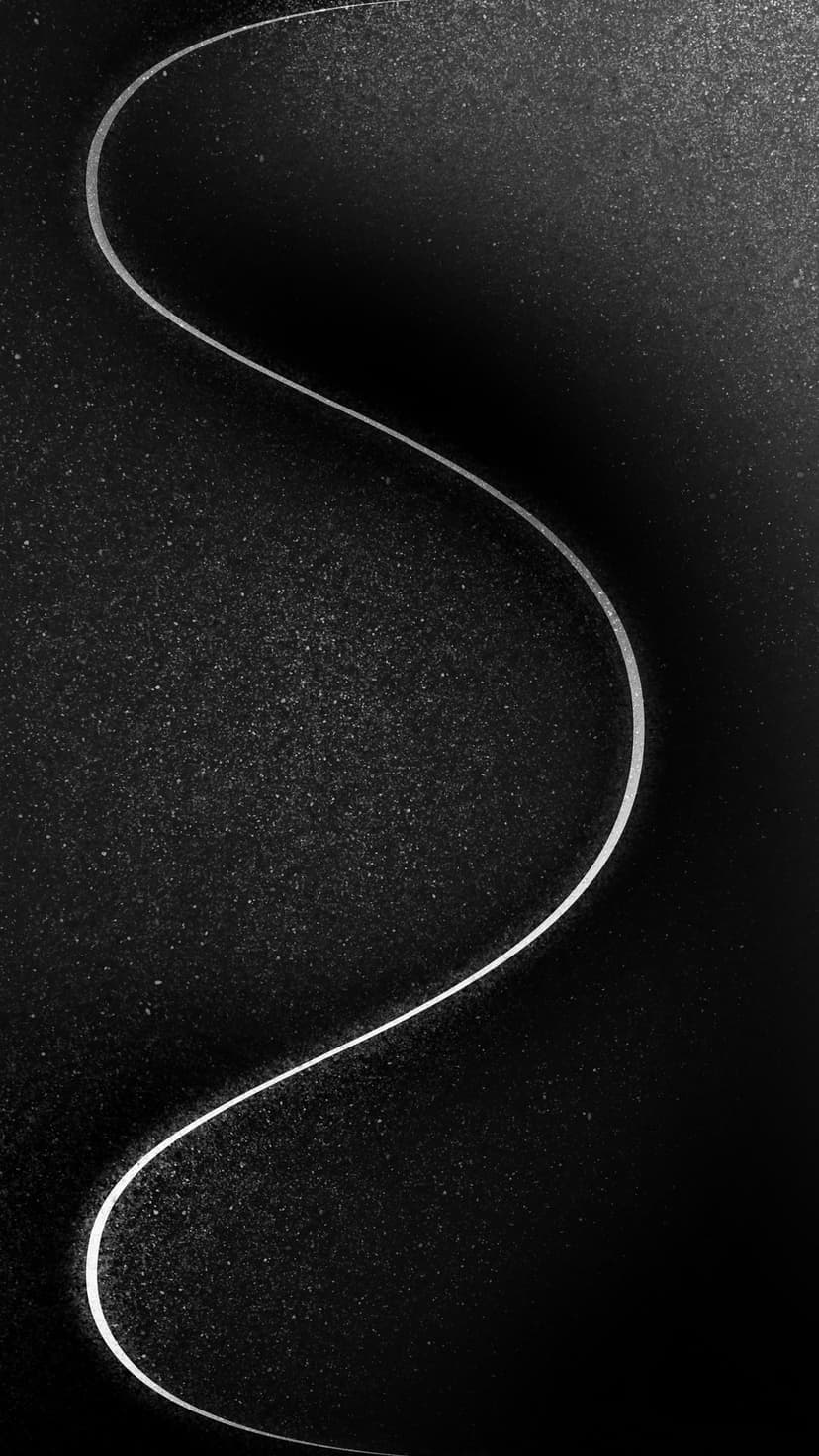 Luminous white curved line tracing an S-shape over a dark, grainy textured background with light speckles.