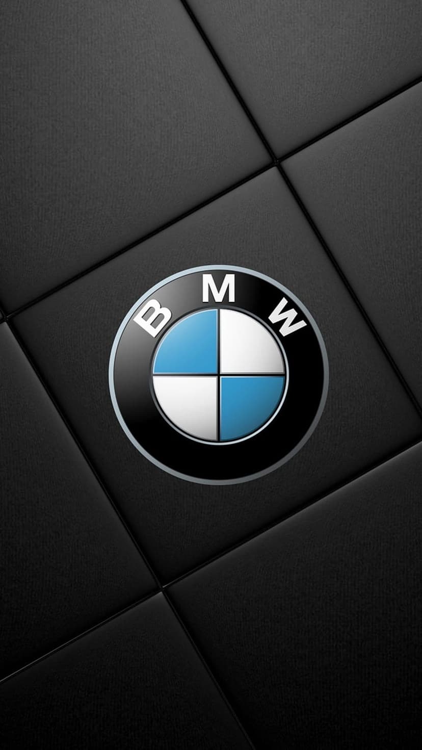 BMW logo with blue and white quadrants centered on a black textured surface with a subtle geometric grid pattern.