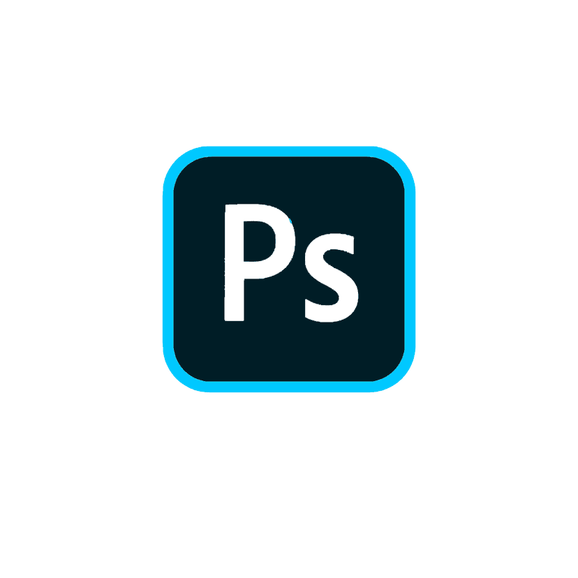 Photoshop 2020 logo displays a dark blue rounded square with light blue border and centered sans-serif text.