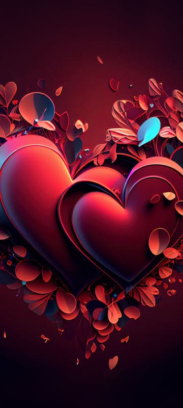 Abstract Red Hearts and Floral Design