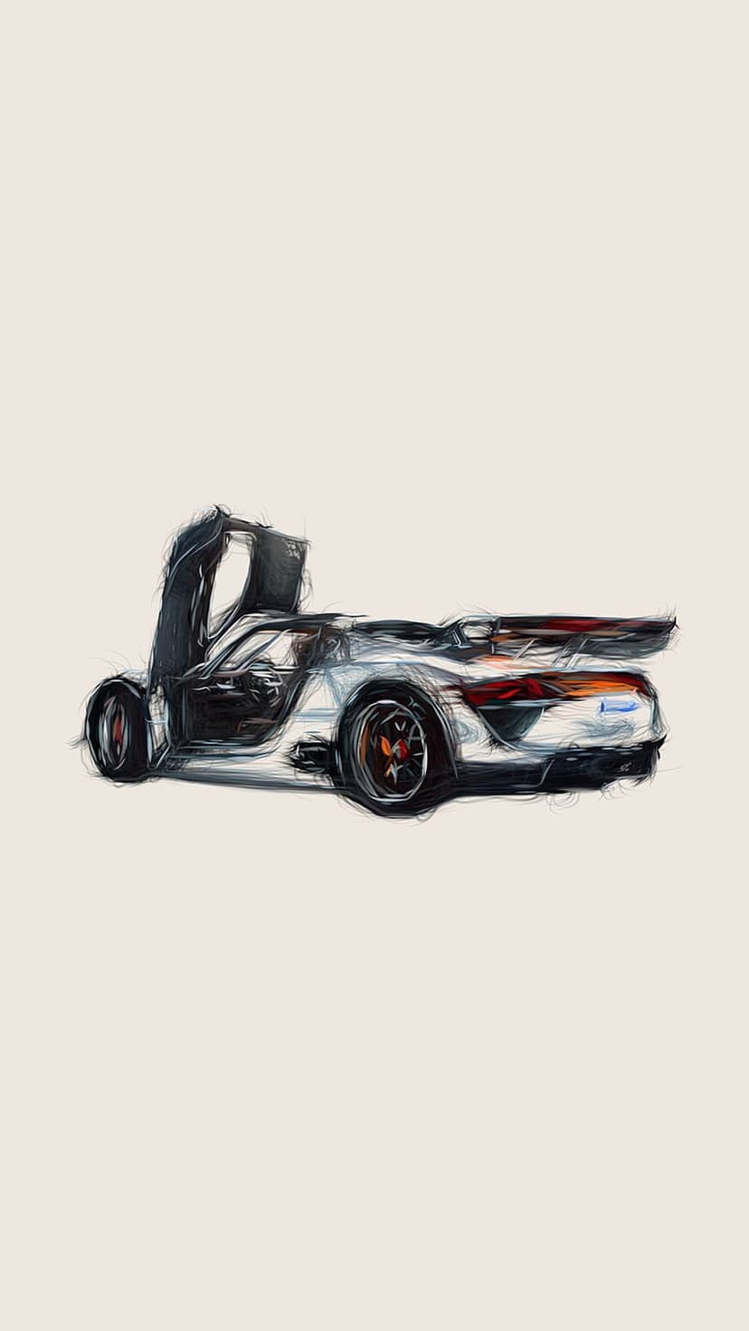 McLaren Speedtail with open butterfly doors features orange accent glows against a light minimalist background.