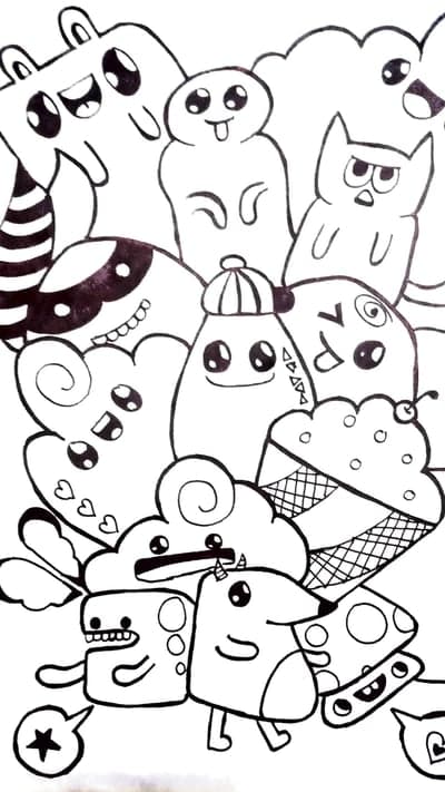 Cute Doodle Monsters and Ice Cream