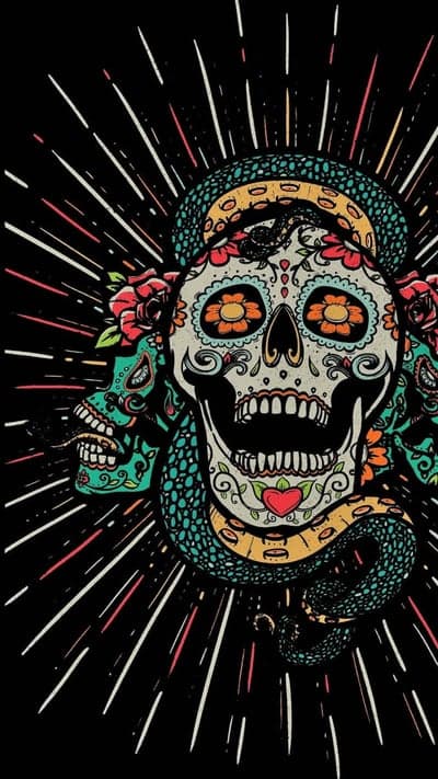 Sugar Skull and Snake Day of the Dead Art